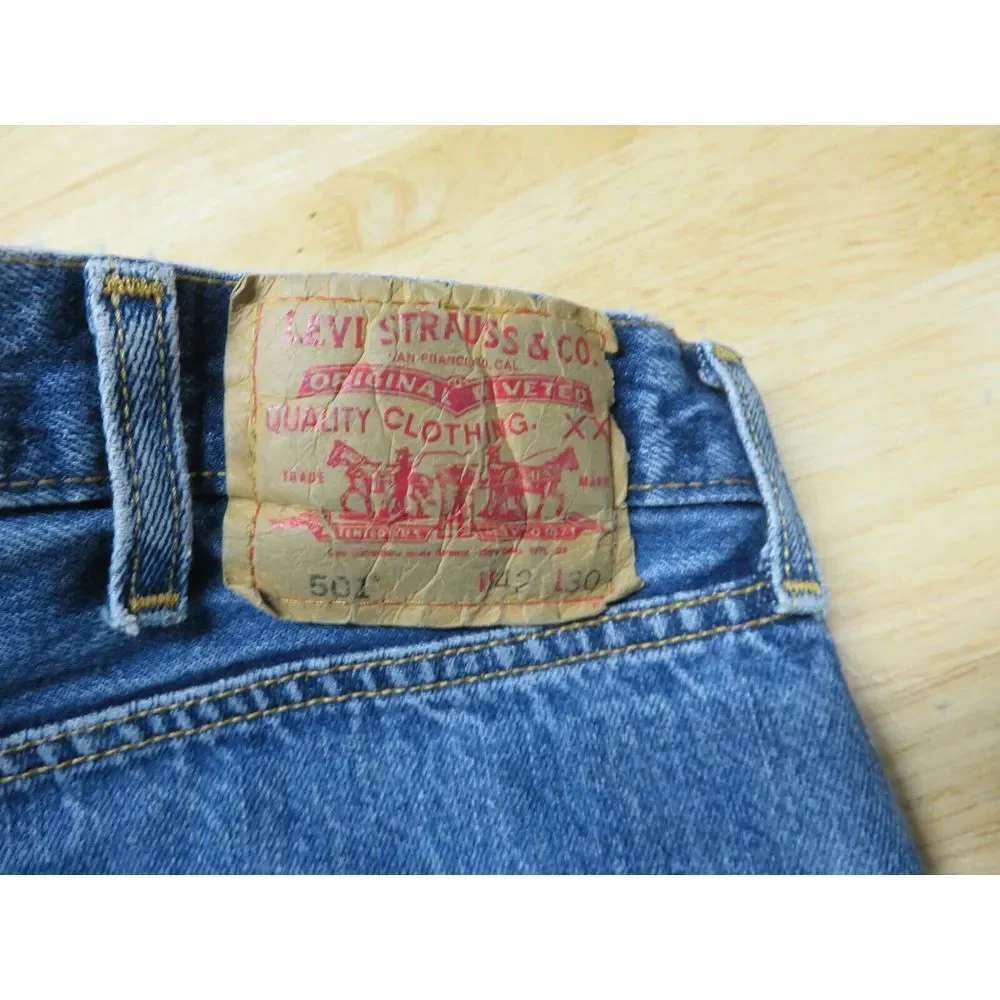 Mens‎ Levis 501 XX Denim Blue Jeans Cotton Straight Leg 42x30 Wear On Hems